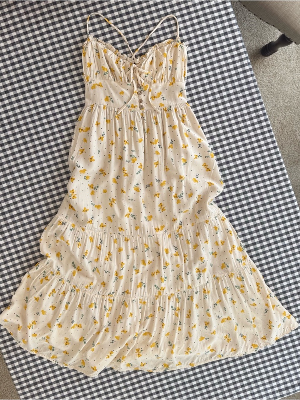 Dress Forum Yellow Floral Tiered Midi Dress Milkmaid Cottagecore Size M - Picture 2 of 13